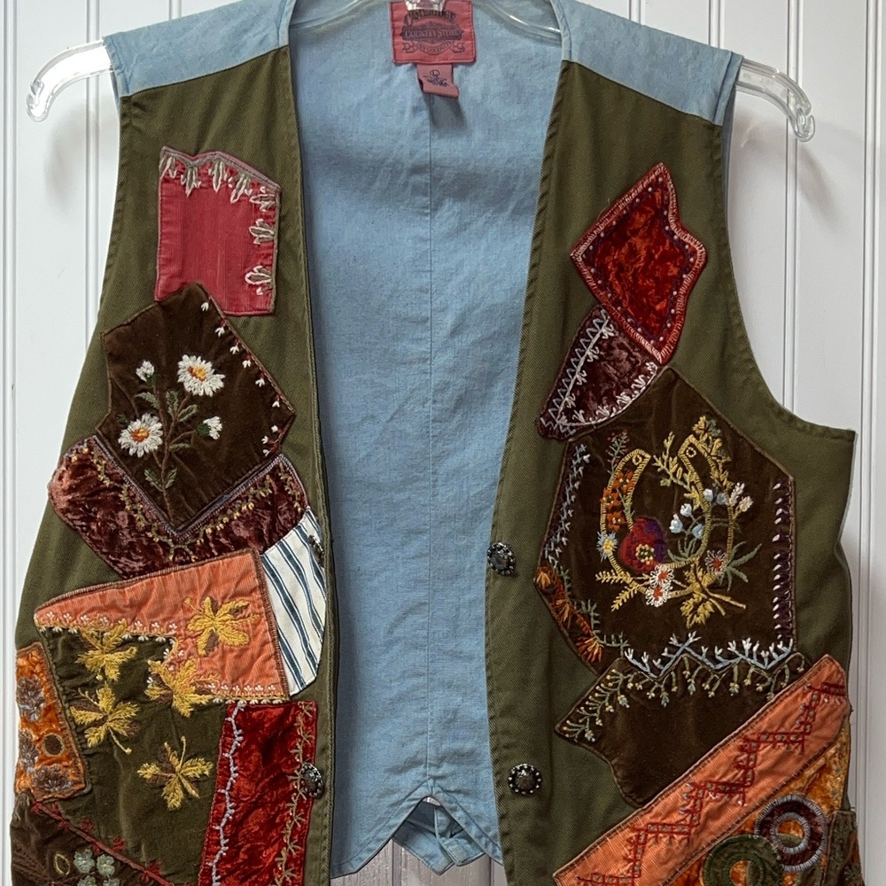 80s Patchwork Cambridge Country Store Vest L Western Bohemian Boho Hippie Floral - Picture 6 of 6